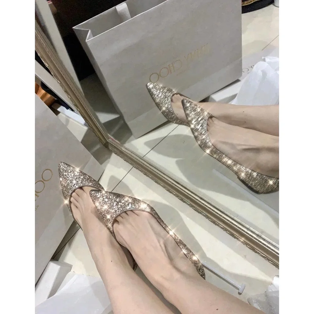 Jimmy Choo Alina Coarse Glitter Fabric Pointed Toe Flats - Picture 8 of 11